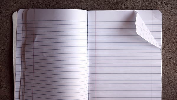 A blank form and a pen laid out on a clean desk beside a folder of papers held shut with an elastic band